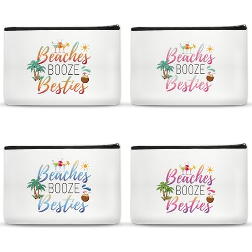 SEAOYOZO 4Pcs Girls Trip Gifts Favors Makeup Bags Friendship for Women Beach Travel Essentials Beaches Booze Besties Beach Accessories Bachelorette Party Favors Birthday Christmas