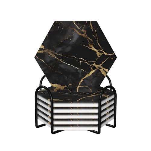 Dessous de verre en céramique lot de 6 hexagonaux avec support pour table et bar