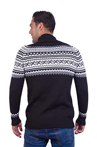 Turtleneck Black Genuine Alpaca Sweater for Men - Nordic Pattern Pullover for Winter in Soft Alpaca Wool3