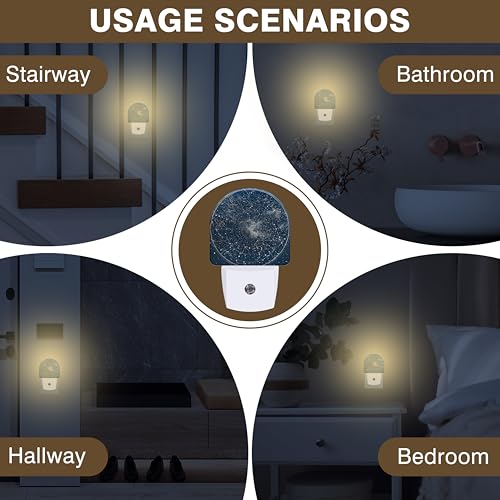 Image of Night Lights Plug into Wall Star Map with Constellations Night Light Dusk to Dawn Smart Sensor Decorative Round Led Lamp for Bedroom Kitchen Hallway Nightlight for Women Men