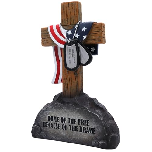 Estatua Cruz Militar con Bandera Americana y Placas miniatura 4