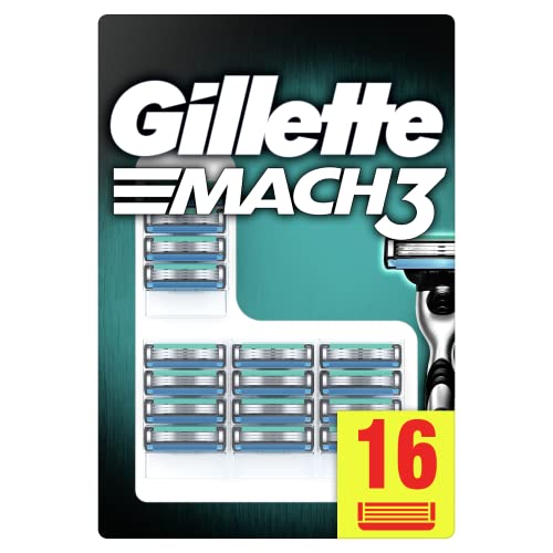 Gillette Mach3 Cuchillas de repuesto para maquinillas de afeitar para hombres, 16 piezas, hechas de acero cortado con precisión, proporciona un afeitado hasta 15 veces por hoja