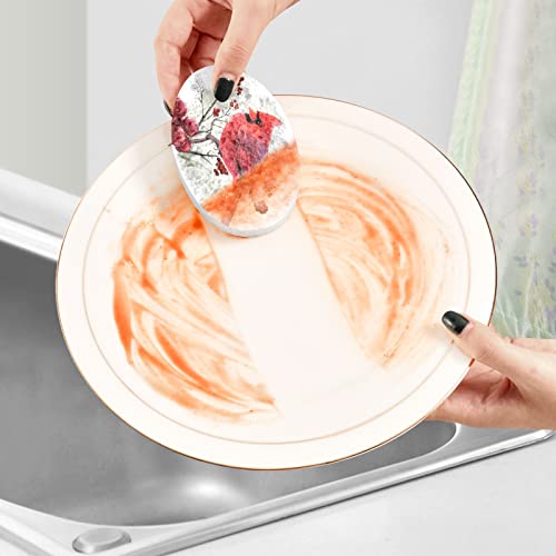 Image of Winter Bird Cardinal Kitchen Sponges Christmas Berry Cleaning Dish Sponges Non-Scratch Natural Scrub Sponge for Kitchen Bathroom Cars pack of 3