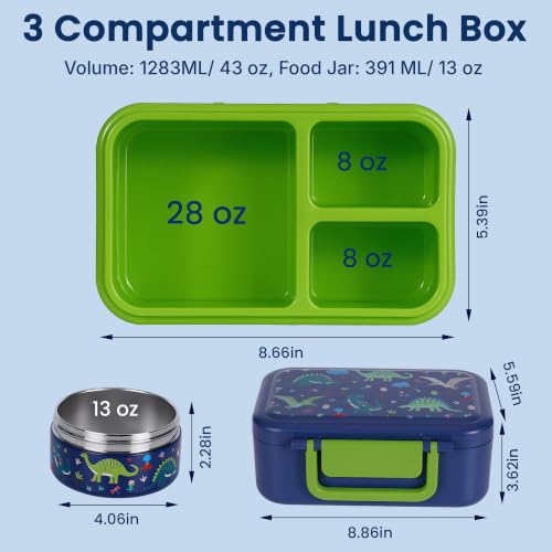 Image of Bento Lunch Box 1283ML / 43 oz with 391 ML / 13 oz Food Jar, Ice Pack