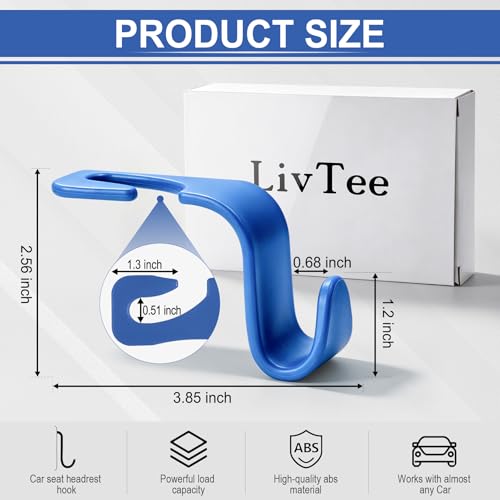 Image of LivTee Car Seat Headrest Hook, Car Headrest Hidden Hook, 4 Pack Universal Auto Car Back Seat Hook Organizer for Purse Coat, Car Interior Accessories (Blue)