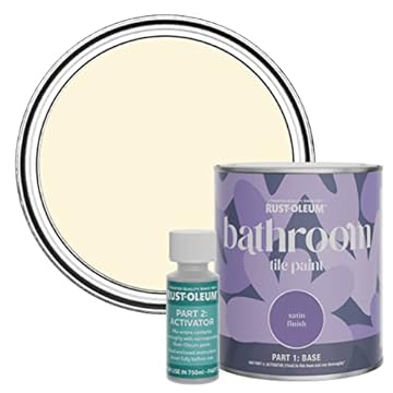 Rust-Oleum Beige Water-Resistant Bathroom Tile Paint in Satin Finish - Clotted Cream 750ml