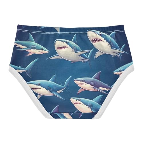 Girls Underwear, Cute Sharks Blue Toddler Panties, Cotton Girls Underwear, 2T–8 Years2