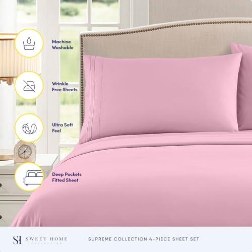 Full Size Sheet Sets - Breathable Luxury Sheets with Full Elastic & Secure Corner Straps Built In - 1800 Supreme Collection Extra Soft Deep Pocket Bedding Set, Sheet Set, Full, Pink