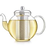 Teabloom Heritage Borosilicate Glass Teapot – 40 oz Classic Round Design with...