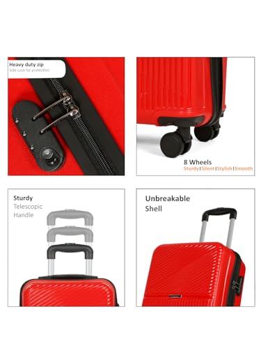 Image of Teakwood Small Size 8 Wheels Trolley Bag, Hard Cabin with Zipper Closure, Adjustable Push Button & Cross Side Strap, Number Lock System 360 Degree (Small, Red)