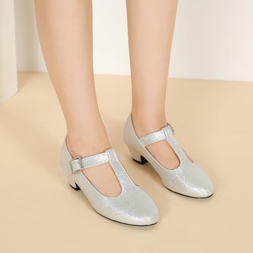 MAIERNISI JESSI Women's T-Strap Mary Jane Pumps Low Chunky Heel Wedding Dress Shoes2