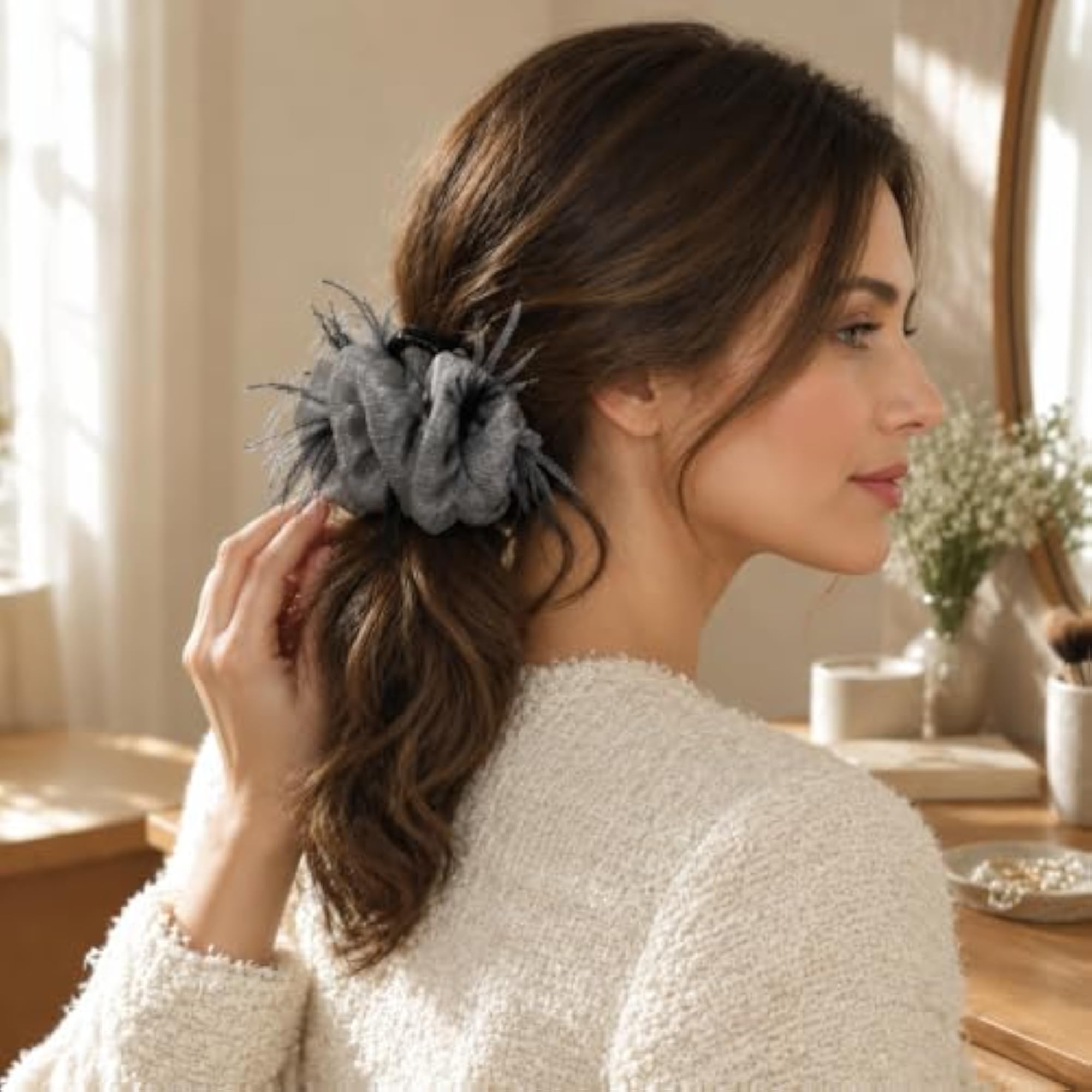 Cloud Bubble Mesh Hair Claw Clip for Women, Gray