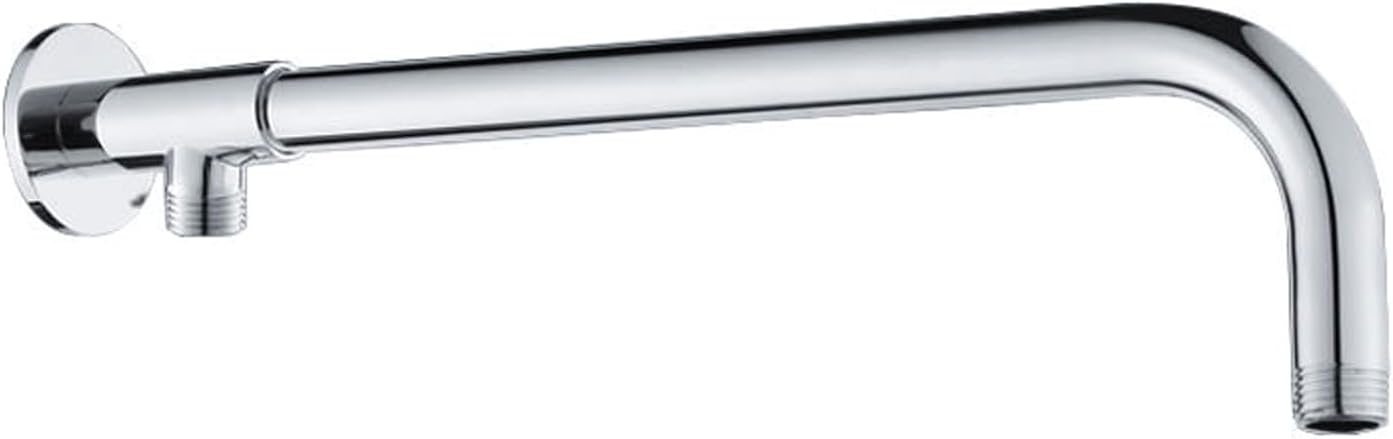 16 Inch Shower Arm Extra Long Solid Brass Rain Shower Head Arm with Flange Wall Mounted, Chrome finish (16inch, Chrome)