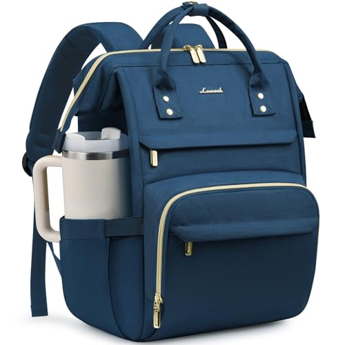 Image of LOVEVOOK Laptop Backpack for Women Men with Large Cup Holder,17inch Waterproof Computer Laptop Bag TSA Approved Travel Backpack,Professional Work College Nurse Teacher Backpack Gift Purse,Indigo color