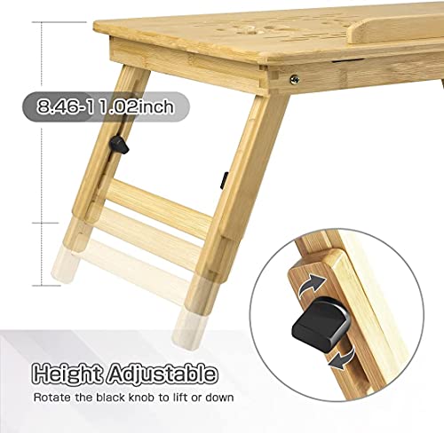 Kixre Laptop Desk, Bamboo Adjustable Lap Desks Table, Foldable Bed Desk with Drawer, Breakfast Serving Tray Table, Floor Table for Laptop, Sofa Couch, Writing Eating Surfing Reading, Portable Desk - Image 3