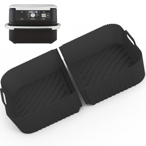 2-in-1 Black Silicone Air Fryer Liners for Ninja Foodi Flexdrawer Dual 10.4L AF500 - Groove Design for Drainage & Heat Circulation, Easy to Clean