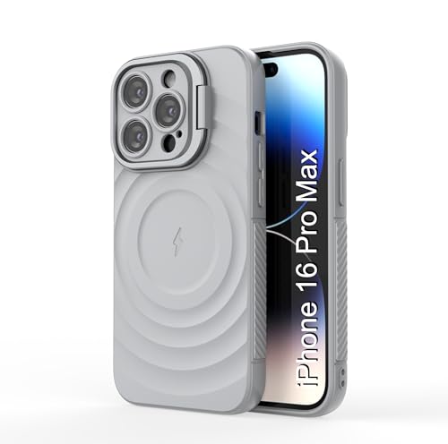 Image of LuxuryKase Shockproof Case for iPhone 16 Pro Max | Ripple Pattern | Camera Protection | Inner Velvet Fabric Lining | Protective Cover with Enhanced Grip & Wireless Charging Support - Grey