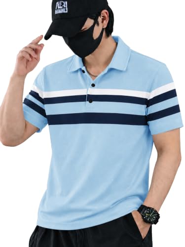 Image of Noble Monk Men's Striped Polo Neck Half Sleeve Casual T-Shirt with Regular Fit