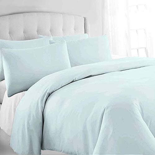 Pizuna Funda nordica 240x230 Algodon Azul Claro,Tejido Satinado de Lujo 100% algodón de Fibra Larga de 400 Hilos Funda nordica 240 cm con 2 Funda Almohada (Juego Funda nórdica Azul Claro)