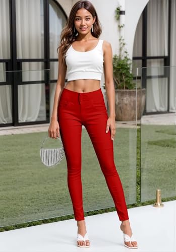 Hybrid & Company Womens Hyper Ultra Stretch Comfy Skinny Leg 3 Button Wide Waist Work Casual Pants3