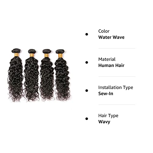 Nomo Brazilian Virgin Water Wave Human Hair Bundles For Black Women 18 20 22 24 Inch 290G 100% Unprocessed 4 Bundles Weave Hair Extensions Natural Black Color #TOP7