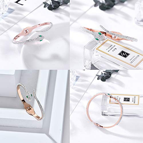 Hosby Rose Gold Plated Bangle Stainless Steel Crystal Zircon Open Clasp Fashion Snake Bracelet Gift For Women Teen Girls (Rose Gold) #TOP2