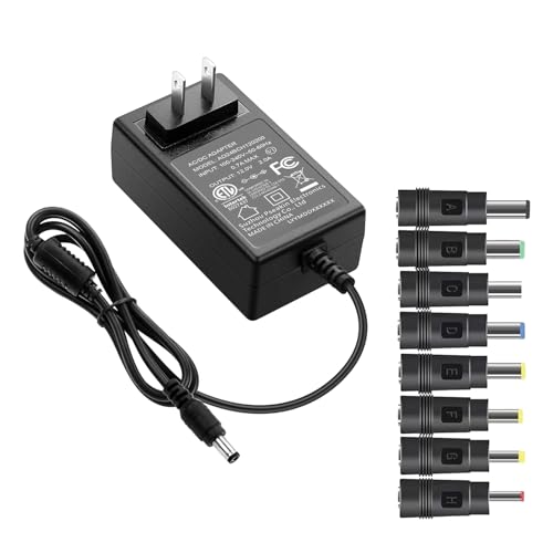 Kado Power Adapter 12V-2A 1.5A 1.25A 1A AC/DC Power Cord 5.5x2.1mm with 8 Tips Made for Sceptre Monitor, Echo Smart Speaker & Display, Webcam, Router, Mini PC, Projector, CCTV, Bluetooth Speaker