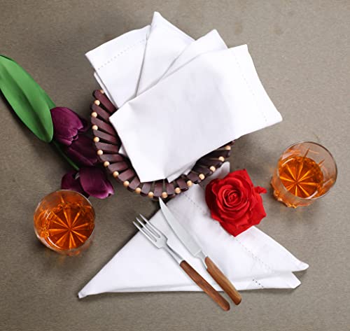 Image of Cloth Dinner Napkins-100% Cotton-18x18 inch with Hemstitched-White Color, Napkin,Cocktail Napkins,Dinner Napkins,Decorative Napkins, Mitered Corners, Machine Washable Dinner Napkins Set of 12
