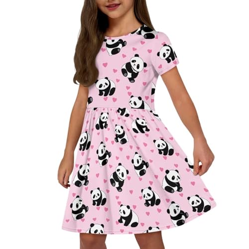 Image of Girls Dress with Pockets Basic Short Sleeve High Waist Swing Skater Dress School Party Dress for Kids