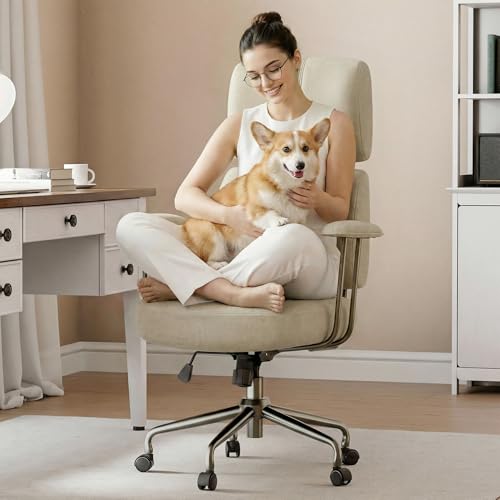 Image of EUREKA ERGONOMIC Home Office Desk Chairs, Ergonomic Computer Chair with High Back, Executive Office Chair with Lumbar Support, Spring Cushion Seat, Mid-Century Modern, Off-White