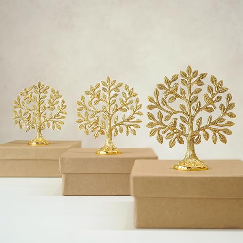 Image of BEHOMA Brass (5.9 inch) Kalpvriksh Tree with Birds Set - Set of 3 | Kalpavriksha Tree of Life Showpiece for Table Decor | kalpvriksha Vastu & Fengshui Decor, Home & Puja Temple Ornament,