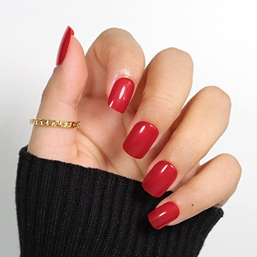 Celepaty Red Press on Nails 24 Pcs Pure Solid Colors Fake Nails Classic Short Squoval False Nails Short Square Oval Glos