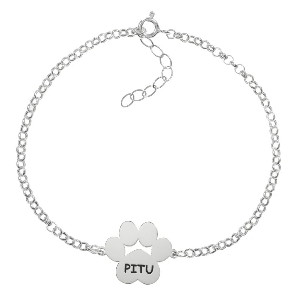 Pulsera huella con nombre de perro personalizado de Plata 925 - Pulsera perro personalizada - Pulsera nombre de perro Plata 925