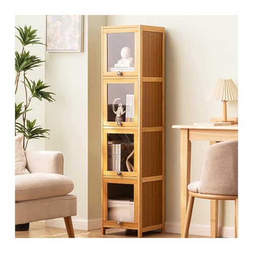 HBOOMOEM Display Cabinet，Tier Display Cabinet，Cabinet Natural Bamboo Frame，Curio Cabinets With Doors，Sealed And Dustproof Curio Display Cabinet，Flip Door Design, Easy To Clean.(Clear,140*30CM/55.1in*1