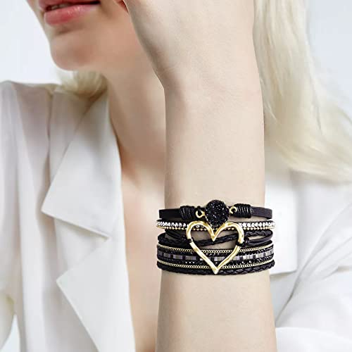 Btysun Bracelets for Women,Stocking Stuffers for Teens Birthday Gifts for Mom Inspirational Gift for Women Mother's Day Daughter Wrap Bracelet Sister Friend Teen Girl Gifts Leather Layered Jewelry Valentines Gift for Her