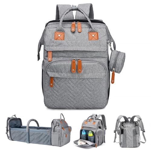 Image of AHNTTGS Baby Diaper Bags with Changing Station, Large Capacity Diaper Bag Backpack for Moms Dads with USB Charging Port,Travel Baby Bag with Pacifier Case & Stroller Straps(Up-Grey)