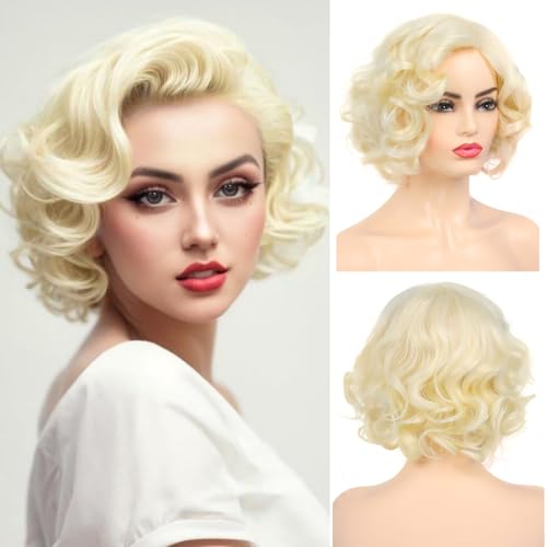Dsimeig Short Curly Wavy Blonde Wigs for Women Synthetic Natural Hair Wig Halloween Costume Cosplay Wig
