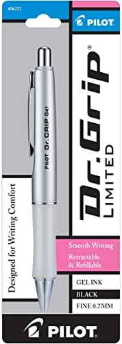 PILOT Dr. Grip Limited Refillable & Retractable Gel Ink Rolling Ball Pen, Fine Point, Metallic Platinum Barrel, Black Ink, Single Pen (36272)