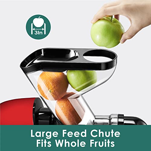 Aumate Fretta Slow Masticating Juicer, Large Feed Chute Cold Press Juicers Machine For Whole Large Pieces Of Fruit & Veggies, Anti-Drip Design, Easy To Clean Juice Extractor, 2 Speed Mode, 200W(Red) #TOP1