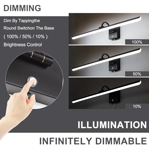 Image of Plug in Bathroom Vanity Light Picture Light Vanity Lights for Bathroom LED Bar 35 inch 6000K 16W Touch Dimming Matte Black Wall Sconce for Living Room, Bedroom, Hallway, Cabinet & Porch