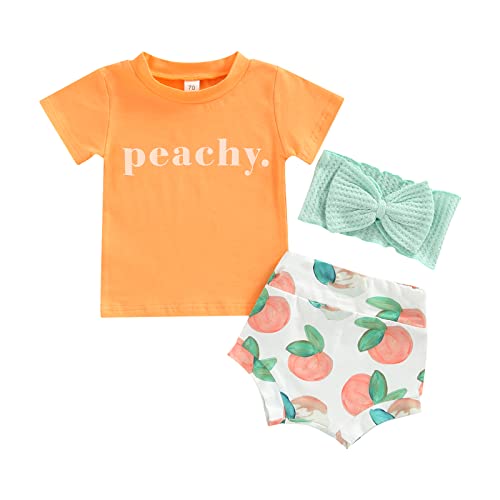Image of Xiaodriceee Newborn Baby Girl Summer Clothes Short Sleeve Letter Print T-Shirt Top Fruit Shorts Headband 3Pcs Outfit