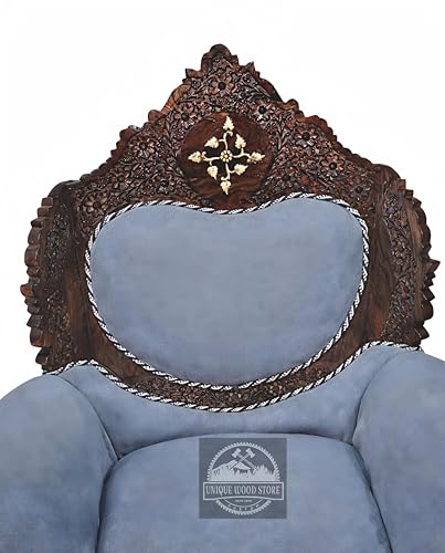 Image of Royal Carved Wooden Sofa Set | 3+1+1 Seater | Antique with Button Tufted Velvet Upholstery | Victorian Style Living Room Furniture Tufted Sofa Set Grey 3-Piece (Design 15)