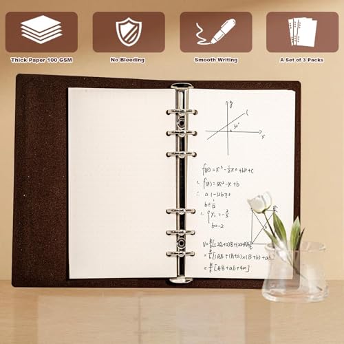 KINETOX 2 Pack Ringbuch A6 Nachfüllbare 120 Blätter Papiera 6 Loch Gepunktet A6 Nachfüllpapier Nachfüllbare Refill Paper Nachfülleinlagen für a6-Notizbücher Tagebücher Skizzen Agenden Planer