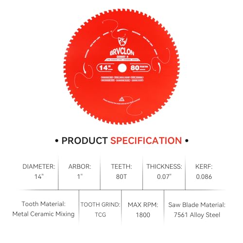 14 Inch 80T Circular Saw Blade,Carbide Ferrous Metal Saw Blade for Cutting Metal,Cermet Teeth,Stabilizer Vents Trap Noise and Vibration,No Burrs,Fast Cutting Metal Cutting Blade - Thumbnail 3