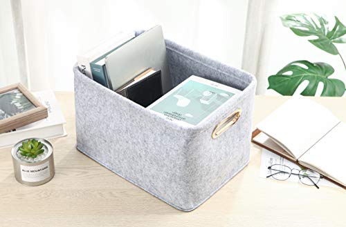Collapsible Storage Bins Foldable Felt Fabric Storage Basket Organizer Boxes Containers with Handles Metal Handles for Nursery Toys,Kids Room,Clothes,Towels,Magazine (Light grey, 15.9L×11W×9.8H) - Image 3