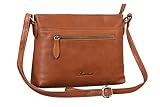 Benthill Damen Handtasche aus Echt-Leder - Schultertasche aus Rindsleder - Tasche mit Reißverschluss - Vintage Ledertasche/Umhängetasche in Braun Cognac