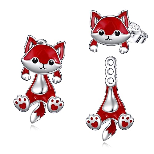 POPLYKE Orecchini a perno con gatto, cane, rana, axolotl per donna in argento sterling 925, maiale, gatto nero, rana, gioielli ipoallergenici, volpe, bulldog francese, regali a tema animale