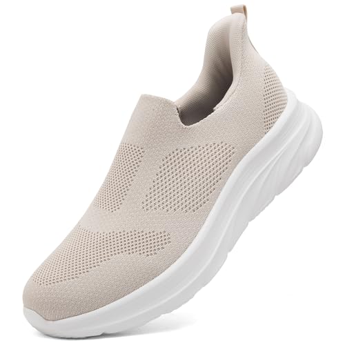 Dhinash Baskets Mode Homme Chaussures de Sport sans Lacets Mocassins Loafers Chaussures de Running Légeres Chaussure de Tennis Chaussure de Marche Beige...