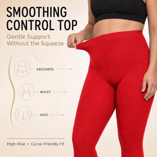 Image of Citystl 2 Pack Plus Size Tights for Women, 80D Opaque Control Top Pantyhose