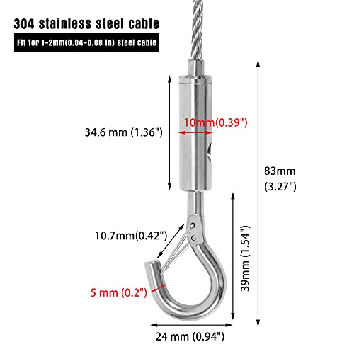 Image of 4 Pack Adjustable Picture Hanging Wire Kit 66lb, Heavy Mirror Hanging Wire Kit with Hooks, 7 ft 2 mm (0.08 in) Diameter, 304 Stainless Steel for Securing Sunshade, Plexiglass Sneeze Guard, Bird Feeder